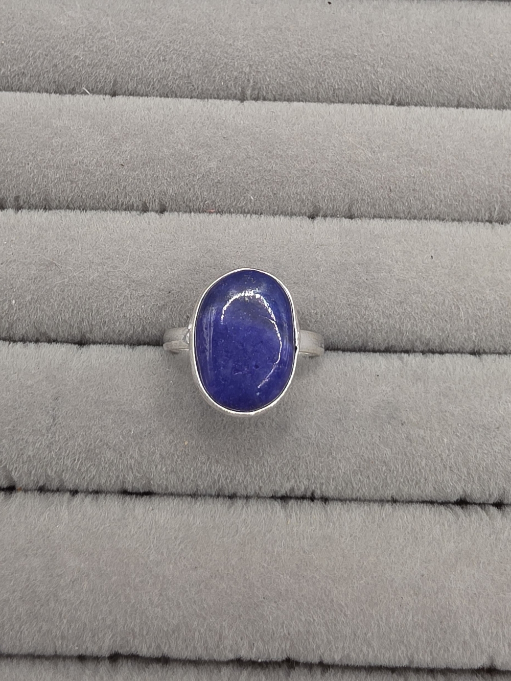 Women's Oval Lapis Gemstone Silver Plated Ring Size 7 1/2
